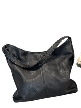 M London Women’s Black Pebbled Leather Bohemian Hobo Slouchy Shoulder Bag Purse